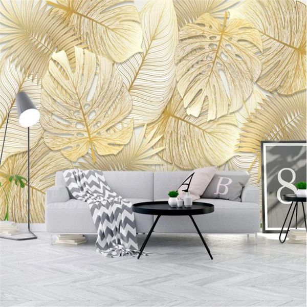 

milofi custom wallpaper mural nordic simple rich and elegant tropical rainforest golden banana leaf garden background wall1
