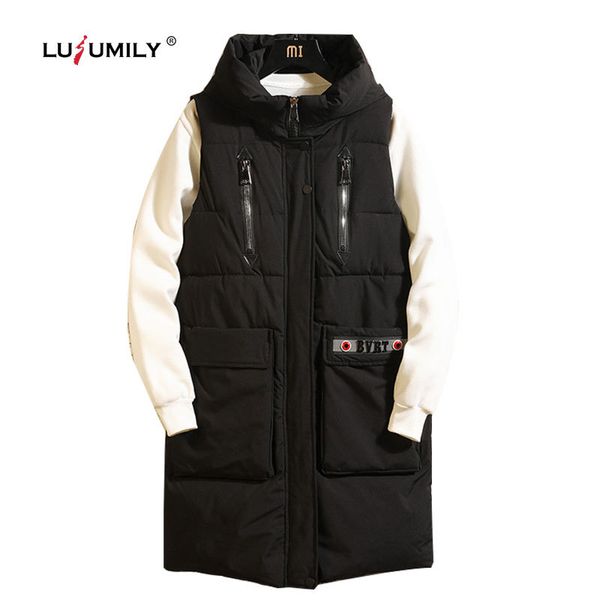 

lusumily zipper women thickening vest sleeveless jacket hooded warm long vest winter warm waistcoat female casual windbreaker 1023, Black;white