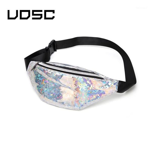 

uosc waist bag fanny pack for men women phone chest belt bag fashion designer holographic glitter purse travel pouch1
