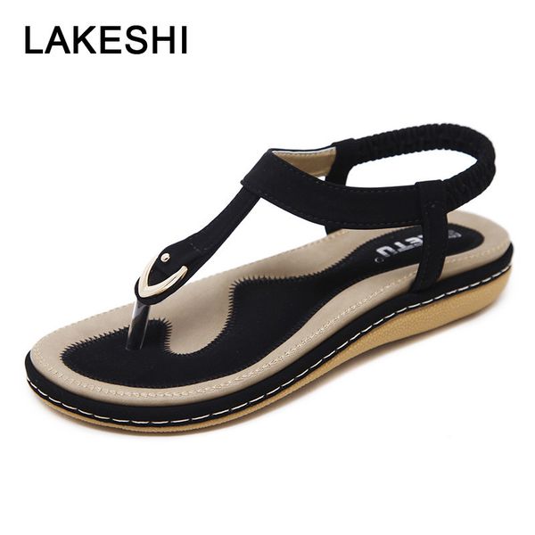

lakeshi flip flops women sandals bohemian women slippers women flat shoes ladies sandals 2019 summer beach sandals size, Black