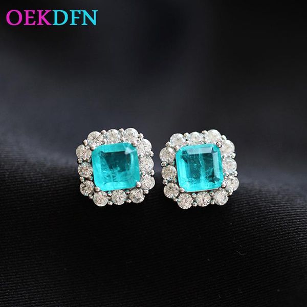 

oekdfn 100% 925 sterling silver studs paraiba tourmaline gemstone party ear stud earrings fine jewelry wholesale drop shipping, Golden;silver