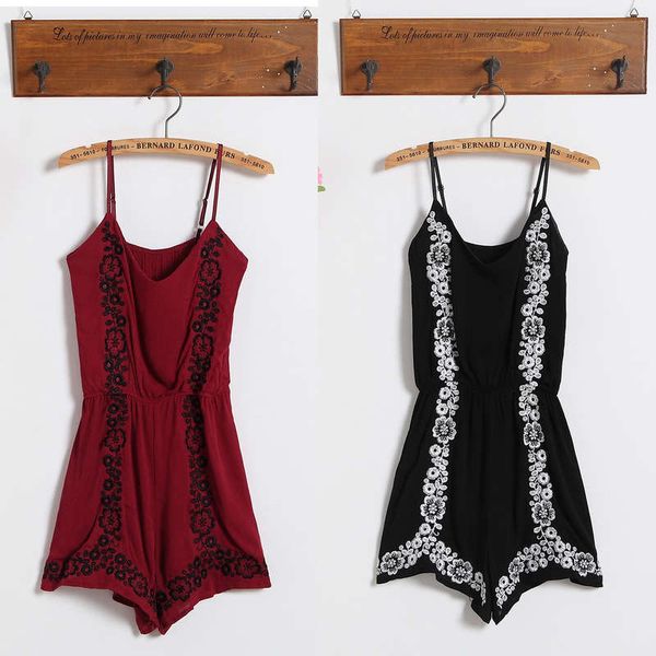 

new geometric heavy work embroidery elastic suspender jumpsuit, Black;gray