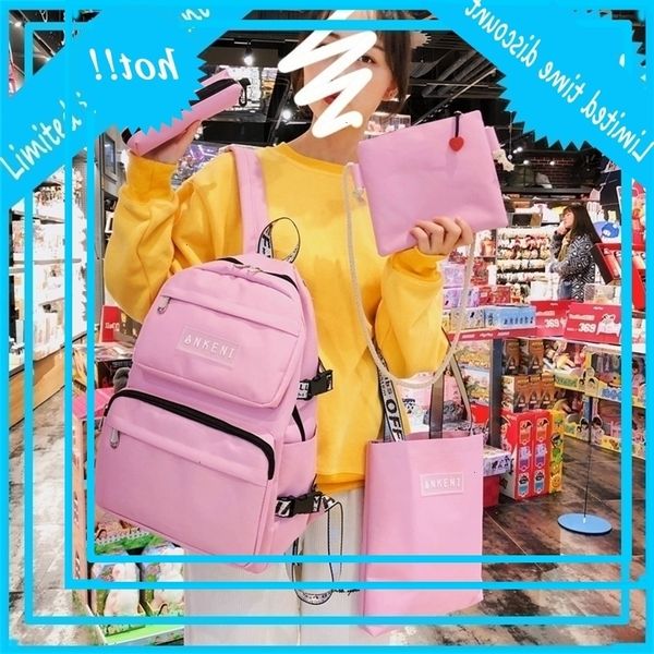 

backpack girls wear resistant high capacity schoolgirls four piece schoolbag for middle school students