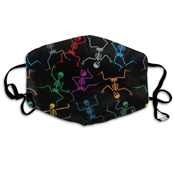 

colorful skeletons washable reusable mask, cotton anti dust half face mouth mask for kids teens men women with adjustable ear loops