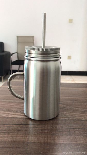 

17oz mason jar stainless steel water cup double wall mason tumbler with straw lid mason cans coffee beer juice mug
