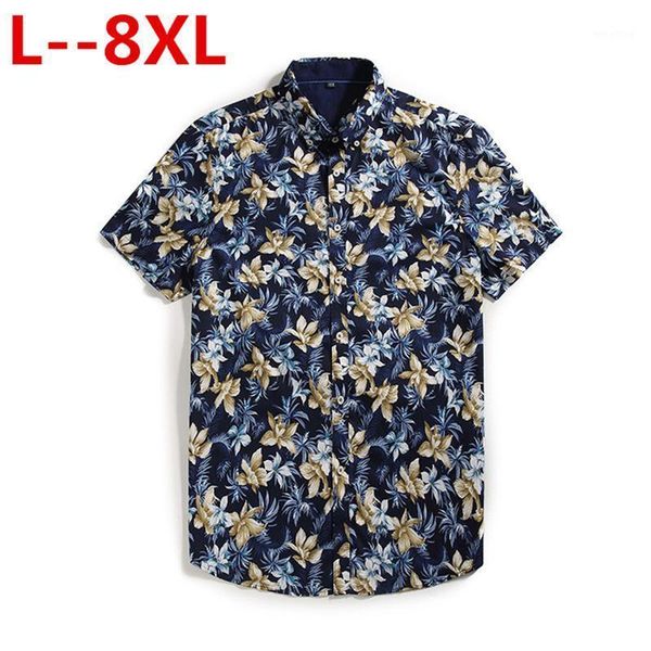 

4xl 8xl 6xl big size summer style floral print beach hawaiian men casual short sleeve hawaii shirt chemise homme1, White;black