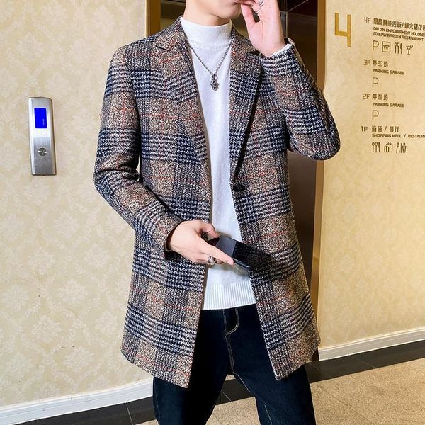 

cardigan men 2021 winter fashion new men's casual boutique wool blends coat / male plaid woolen long jacket trench windbreaker1, Black