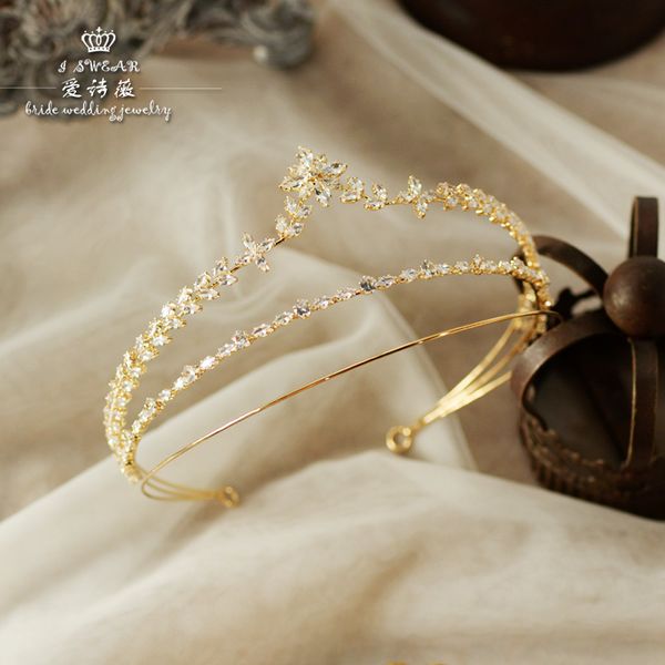 

aisiwei bridal headdress new korean style diamond princess crown golden band wedding dress hair accessories, Silver