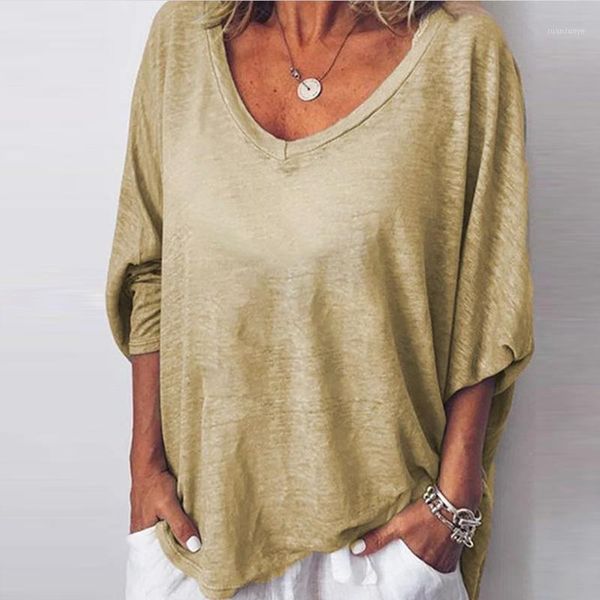 

women spring autumn fashion casual plus size long short v-neck plus size loose solid t-shirt mujer camisetasd23#1, White