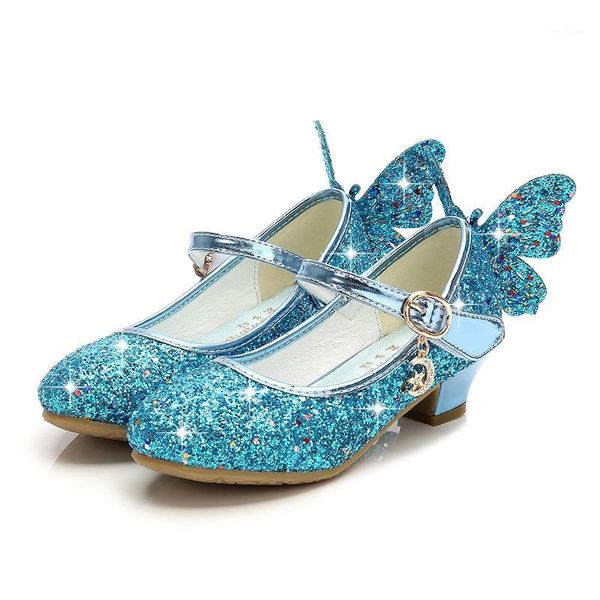 

flat shoes fashion spring girls high heels princess paillette leather butterfly sequins crystal for children kids wedding party1, Black;grey