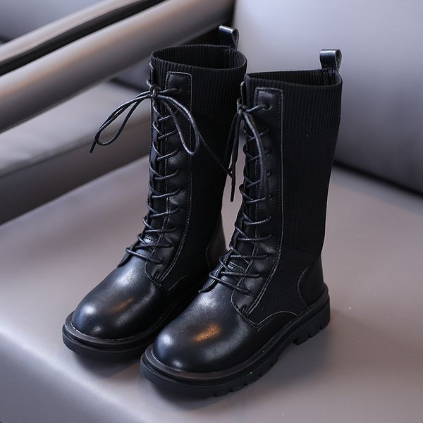 

girls 2020 autumn winter children black knee-high leather rubber soft non-slip platform boots shoes for girl kids
