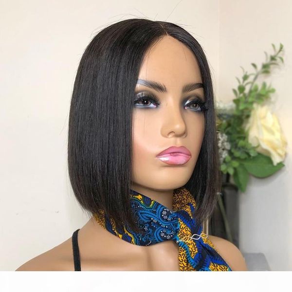 

13x4 short lace front human hair wigs 8-16 inch brazilian straight bob wig pre plucked with baby hair frontal wigs for women, Black;brown