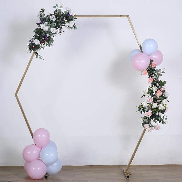 

hexagon gold metal wedding arch p booth backdrop stand