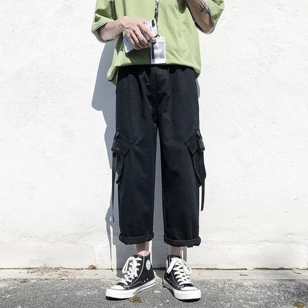 

cargo pants men black overalls plain trackpants korean streetwear men's trousers pockets plus size boys baggy sweatpants casual1