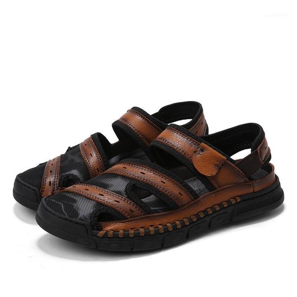 

sandals dress platform hole roman 44 para piel sandal big homme em comfort couro mens gladiator sandale male waterproof walking1, Black