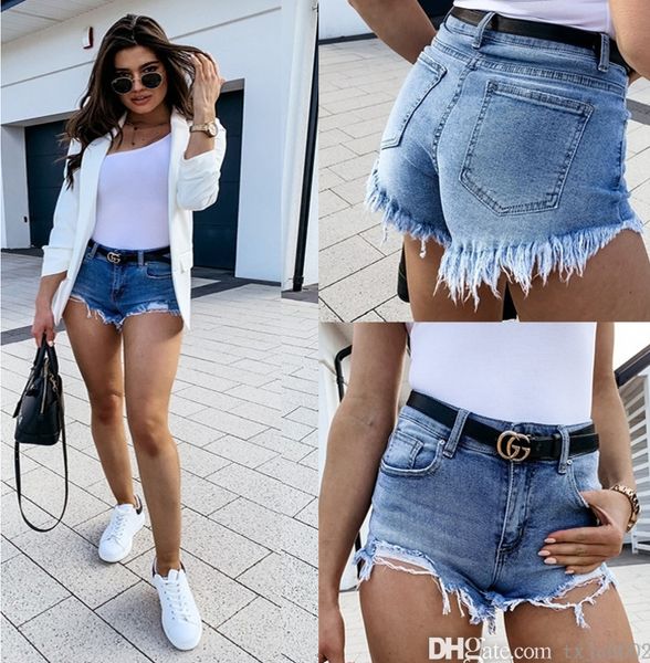 

2022 summer jeans women shorts pierced denim blue shorts loose ultra short pants