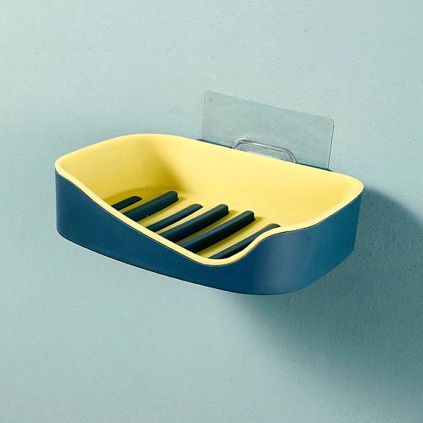 

wall mounted self adhesive soap dishes soap box sponge dish no drilling storage box rack shelf double drain bathroom soap holder q bbyiak