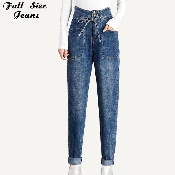 

women's jeans plus size extra long big pockets loose wide leg women harem 5xl 7xl autumn high waist tall girl denim pants mom jean, Blue