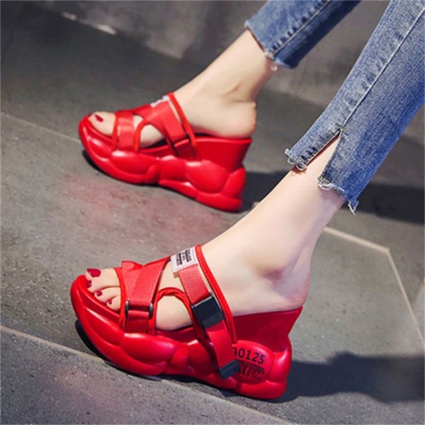 

new women 2021 will see off flip flops chunky open-toed breathable deep soles thick sandals white women's beach shoes a194, Black