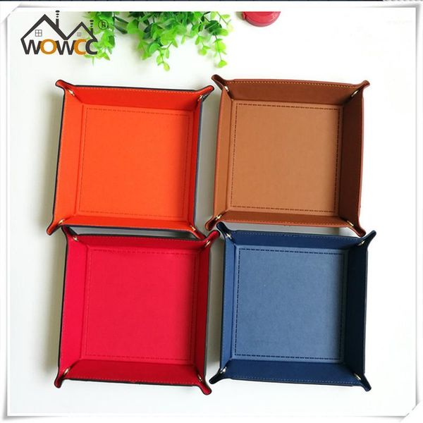 

1pc pu leather valet coin key trinket tray dice rolling tray for serving collapsible key wallet coin box storage box bins1