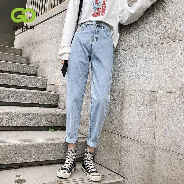 

goplus high waist jeans woman ankle-length mom jeans korean style streetwear harem pant jean mujer koszula jeansowa damska1, Blue