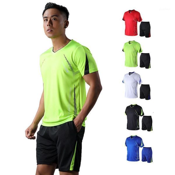 

plus size men's summer short-sleeved t-shirt two-piece fitness set quick-drying sports suit casual loose running clothes 5xl1, Black;blue