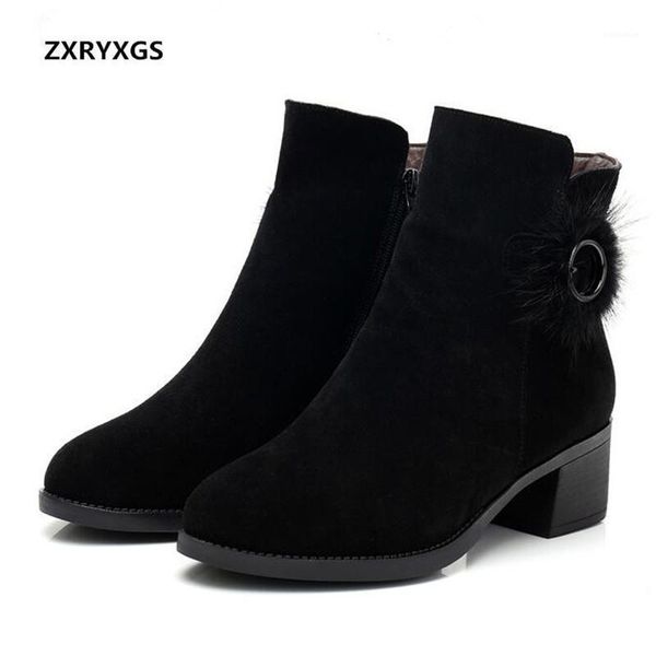 

boots 2021 fashion winter shoes woman matte cowhide high heels women snow warm comfort black1, Black