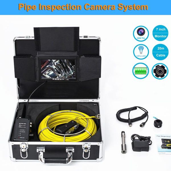 

with dvr 7inch screen monitor sewer pipe drain inspection camera system 23mm 20m with 12 highlight adjustable led lights