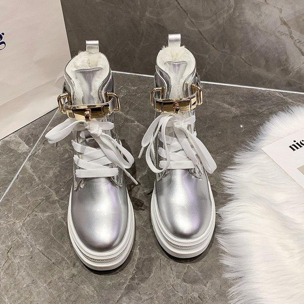

bottes femme 2020 new winter snow boots women's shoes thicken plush keep warm metal decoration plaform ankle boots mujer, Black