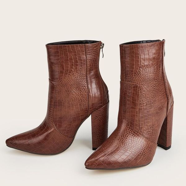 

fashion women ankle boots thick high heels ladies booties britsh style pointed toe elegant female winter short boots woman shoes, Black