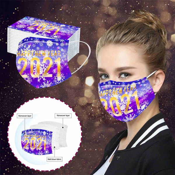 

2021 happy new year print disposable mask personality disposable dustproof and breathable protective mask with ing
