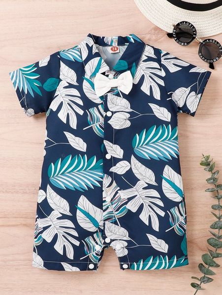 

baby tropical print bow front romper she, Blue