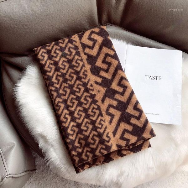 

ouoi imitation cashmere letter scarf women winter wild long thick shawl dual-use luxury letter fashion1, Blue;gray