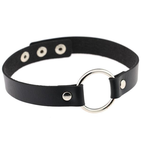 

women black leather collar choker necklaces metal circle link goth chokers statement necklace night club party jewelry, Silver