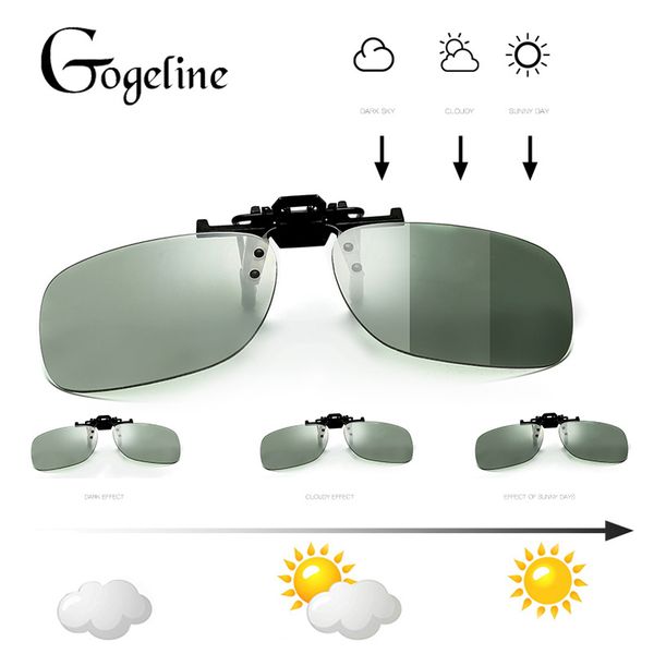 

square pchromic sunglasses clip 2020 men polarized chameleon discoloration driver sun flip up myopia glasses