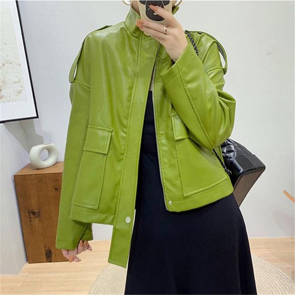 

short leather jacket female 2020 autumn fashion new personality stand collar long sleeve motorcycle leather jacket tide hhh00161, Black