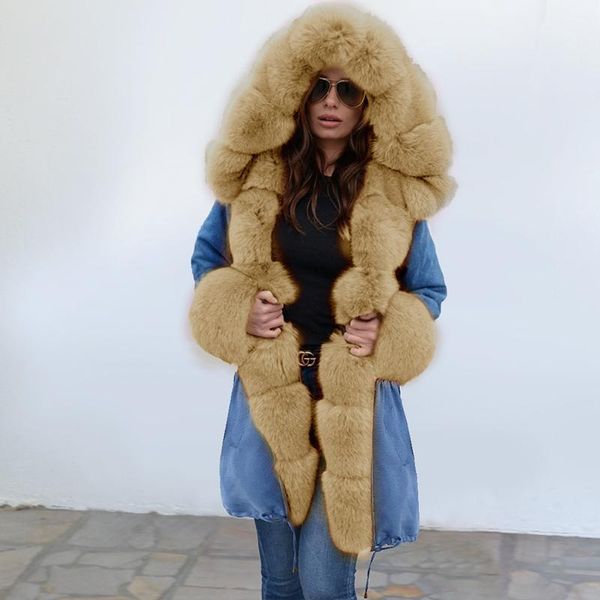 

women winter outwear plus size parkas thick faux fur collar hooded jacket arctic velvet warm overcoat loose streetwear coat1, Black