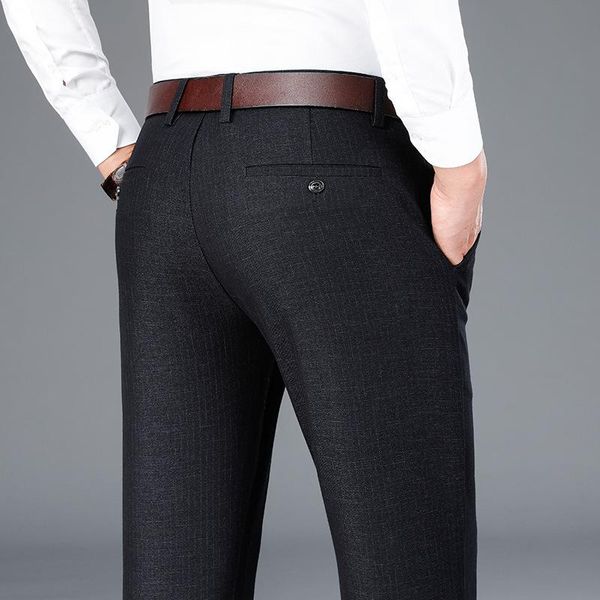 

2020 autumn winter new formal wear casual business men trousers classics mid waist straight navy blue pant big size 40 42,8137, Black