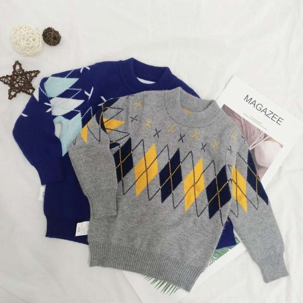 

double boys' new layer thickened 6 round neck cashmere sweater 7 middle school 8-year-old children's t-shirt, Blue