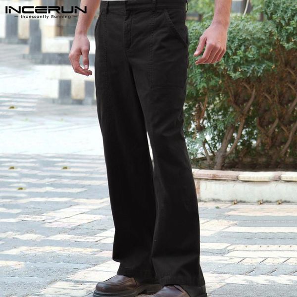 

men's pants 2021 leisure buttons up joggers autumn man pockets straight pantalones incerun men solid zipper trousers streetwear s-5xl, Black