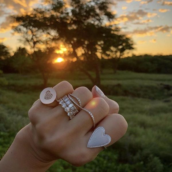 

cluster rings big heart ring 2021 fashion women valentines gift daily gold silver color cz open ajust finger jewelry, Golden;silver