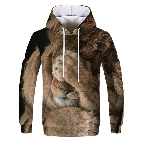 

животное колпачок, трехмерный интересный мультфильм толстовка с тигром и львом, с капюшоном мужская спортивная одежда, Black