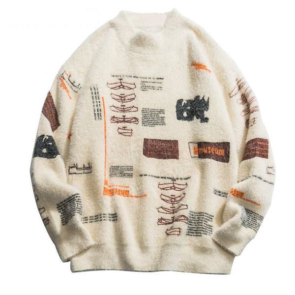 

yiciya 2020 graffiti knitted pullover jumper sweaters streetwear hip hop casual long sleeve turtleneck knitwear sweater men, White;black