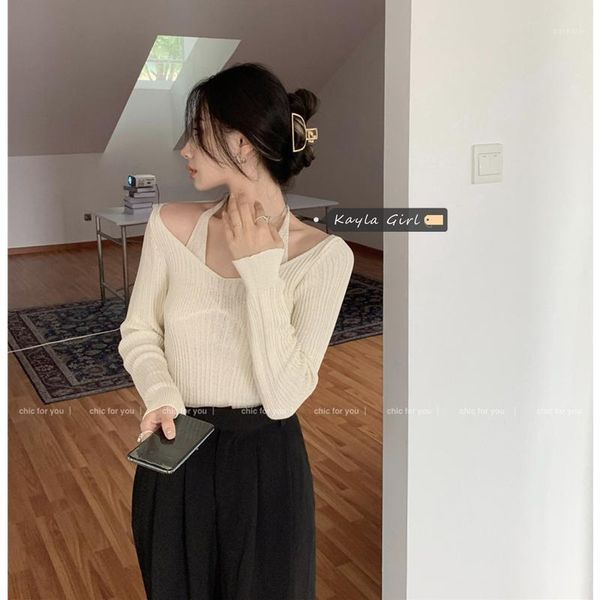 

v-neck short sweater for women 2021 autumn and winter new korean style slim fit pullover thin knitwear long sleeve, White;black