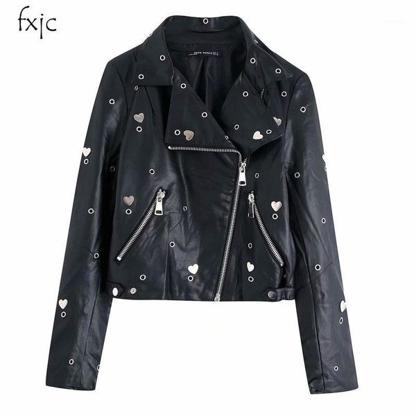 

winter women's long sleeve lapel studded embroidered leather wild slim temperament motorcycle jacket short zip coat female1, Black;brown