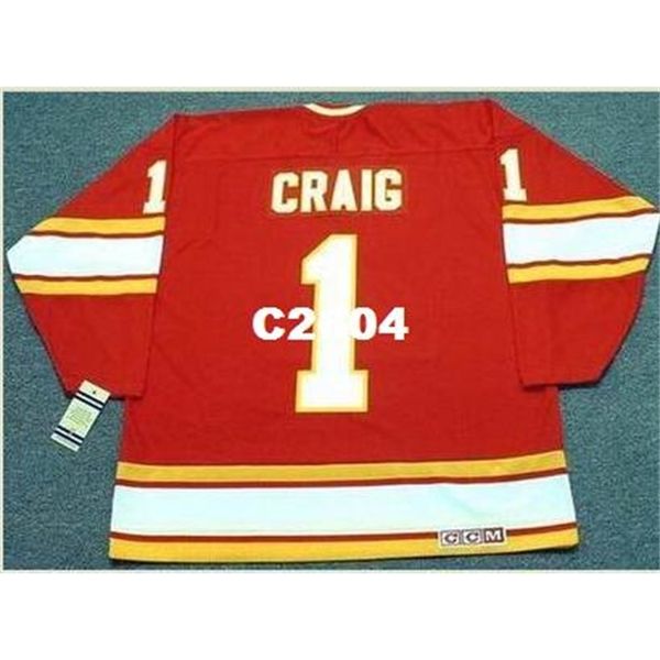 

mens #1 jim craig atlanta flames 1980 ccm vintage retro away hockey jersey or custom any name or number retro jersey, Black