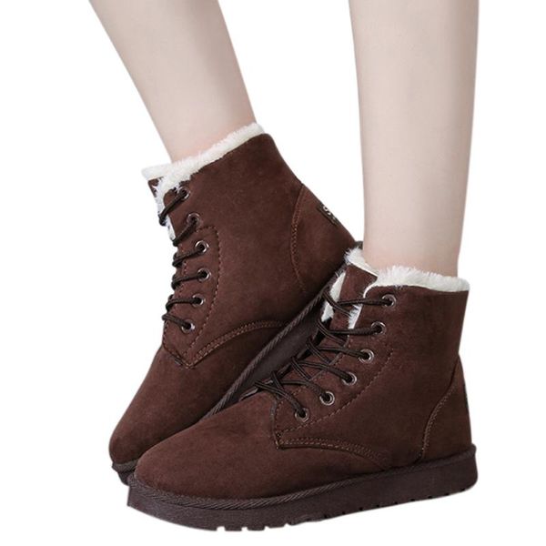 

женщины зима теплая ботильоны вскользь замши faux шнуровка снег сапоги обувь лучшие продажи-wt, Black