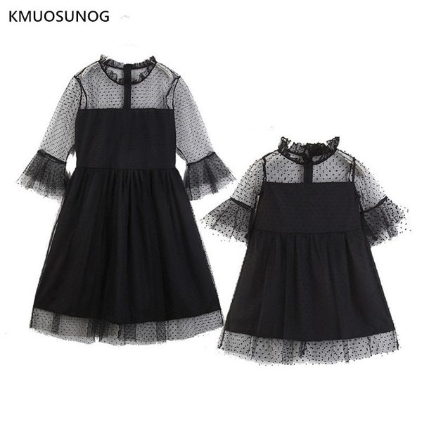 

family matching mother daughter dress spring summer party mother and daughter black dress lace dresses family look dress c0247 y200713, Blue