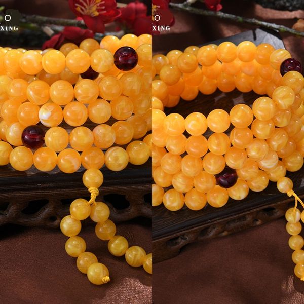 

108 of buddha multi circle resin beads women's national style second generation chicken oil yellow honey wax lady's beads bracelet, Golden;silver
