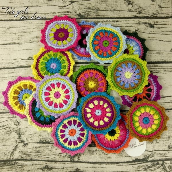 Original DIY Multicolor Crochet Coaster Crochet à la main Napperons Table Napperon Décor Napperon Vêtements Laine Accessoires 12 cm 30 pcs Y200328